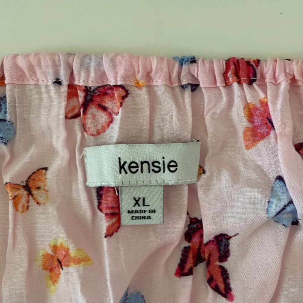 Kensie Camisole Top Scoop V Lounge Ruffle Tank Cottage Butterflies Pink